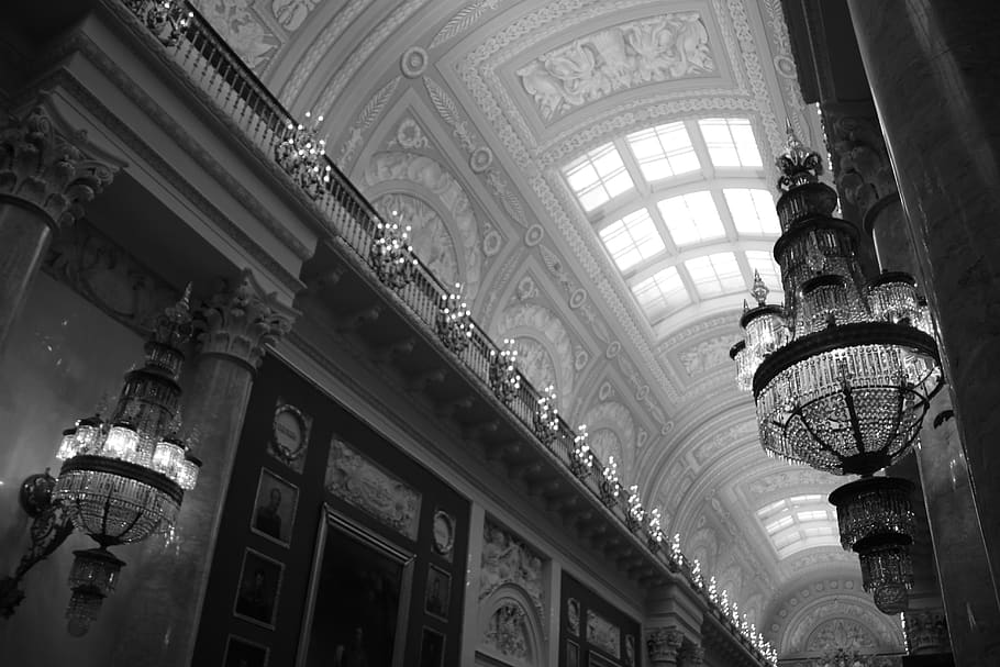 russia, saint petersburg, state hermitage museum, black and white
