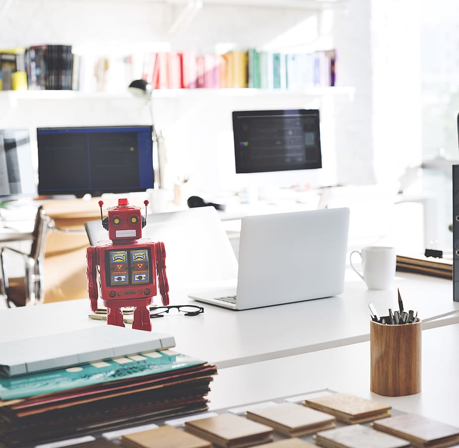 interior, robot, office, work, laptop, computer, workspace HD wallpaper