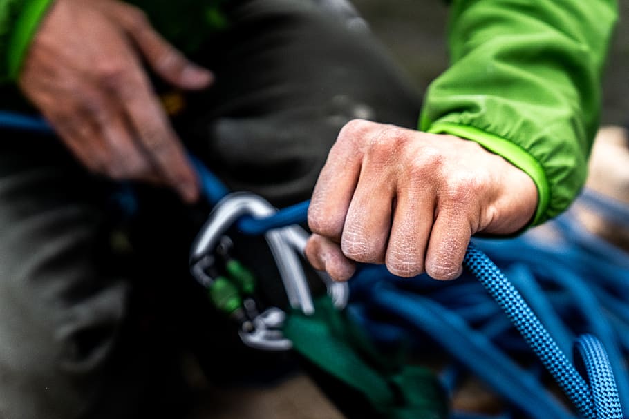 blue safety harness, human, person, usa, san luis obispo, finger HD wallpaper