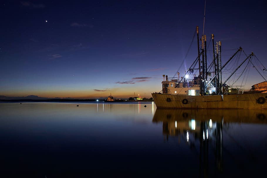 cuba, cienfuegos, ship, sunset, night, cien fuegos, water, sky, HD wallpaper