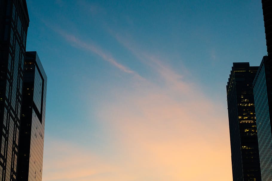 city, minimal, sunset, gradient, blue, architecture, wallpaper HD wallpaper