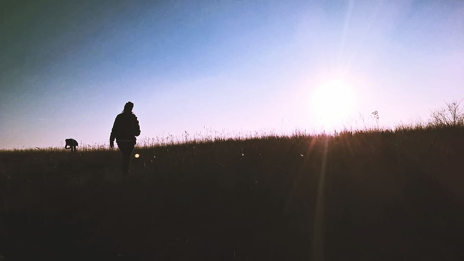 person, human, sky, sun, nature, outdoors, flare, light, walking HD wallpaper
