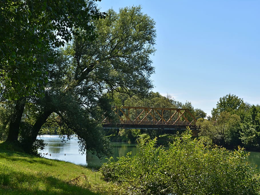 bridge, river, water, landscape, reflections, rest, summer HD wallpaper