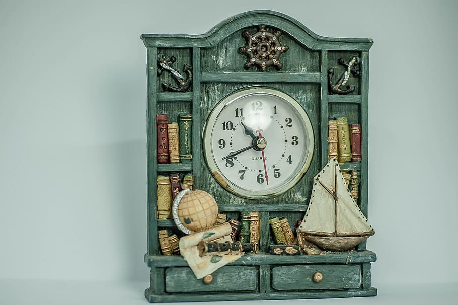 old, clock, books, antique, globe, sailing vessel, chest of drawers HD wallpaper