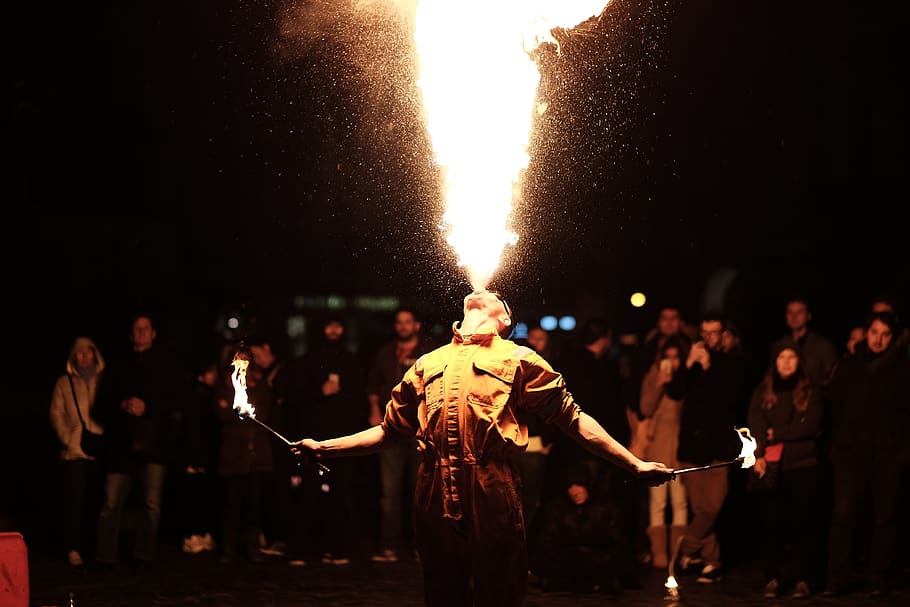 people, men, dancer, dancing, fire, flame, heat, firedance HD wallpaper