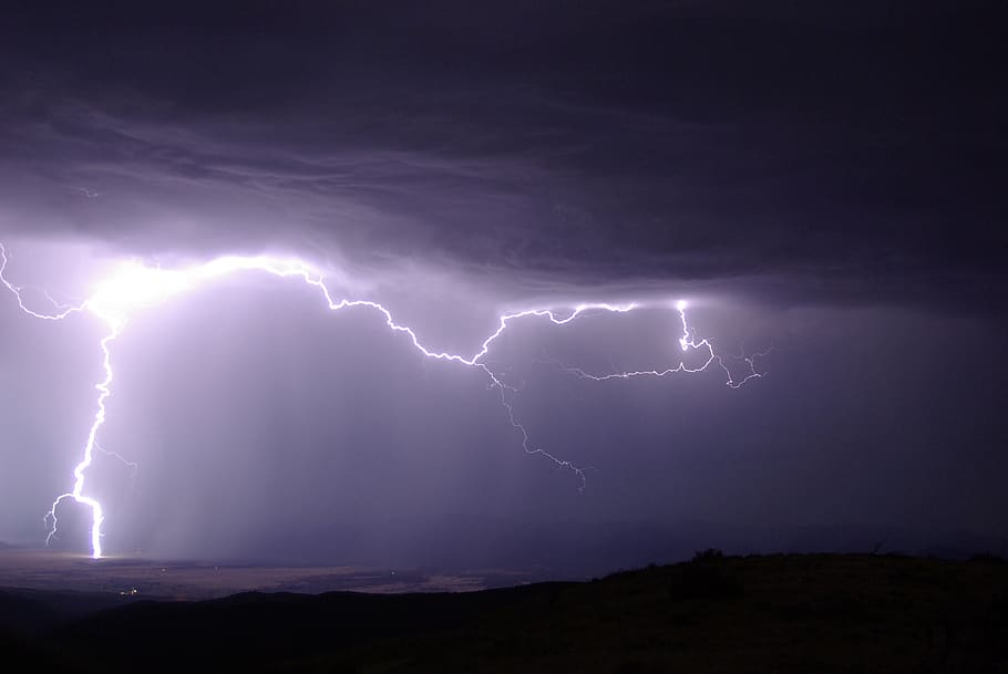 lightning, strike, bolt, electricity, energy, storm, clouds, HD wallpaper