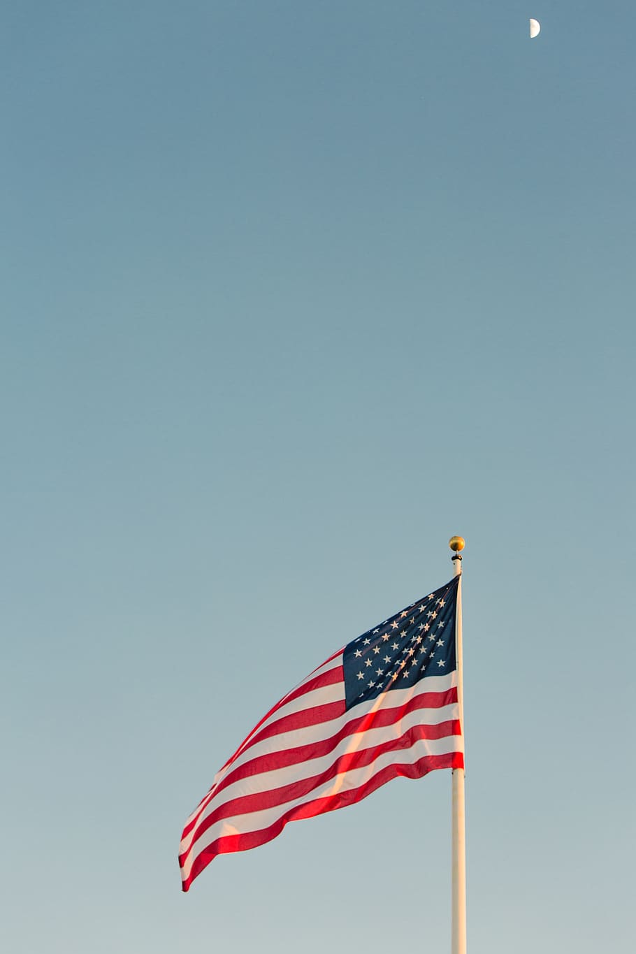 united states, antioch, moon, america, american flag, sky, blue sky, HD wallpaper