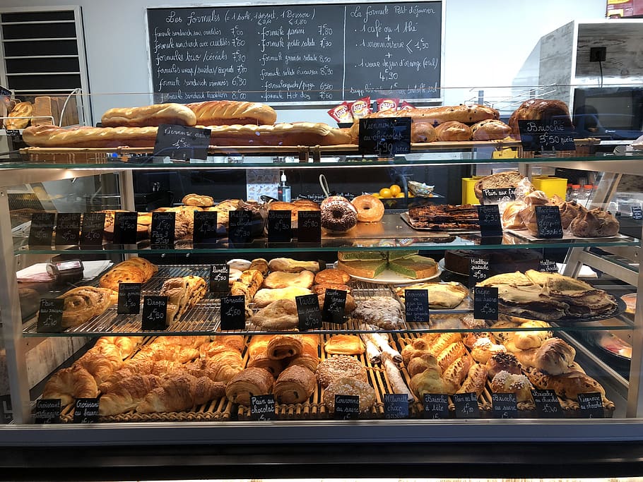 bakery, shop, food, bread, bun, hot dog, deli, bagel, cracker, HD wallpaper