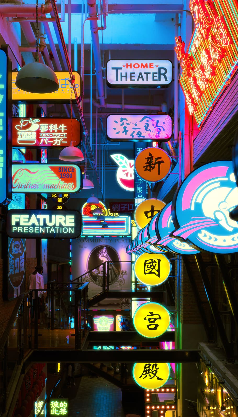 neon, light, person, human, shanghai, china, vehicle, transportation, HD wallpaper