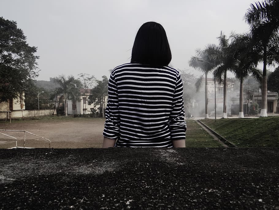sad, vintahe, alone, tet, people, rear view, one person, tree, HD wallpaper