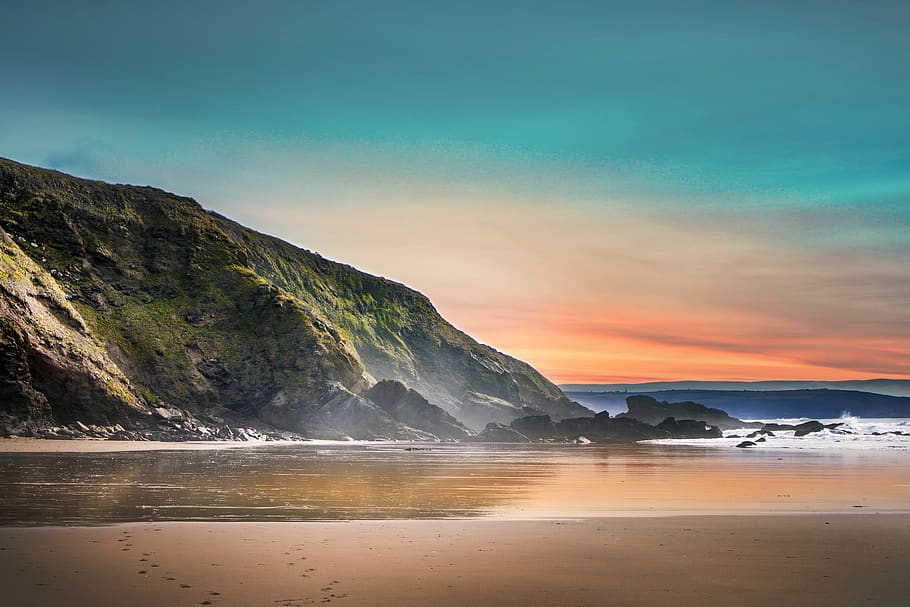Scenic View of Beach During Dawn, clouds, england, environment HD wallpaper