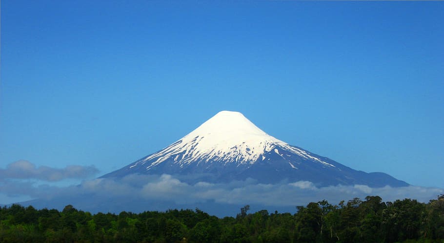 chile, x región, volcán osorno, mountain, nieve, snow, arbol, HD wallpaper