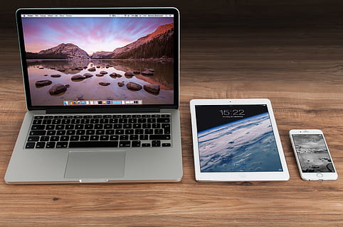 Macbook Pro Beside White Ipad, apple, desk, digital, iphone, iphone 6 HD wallpaper