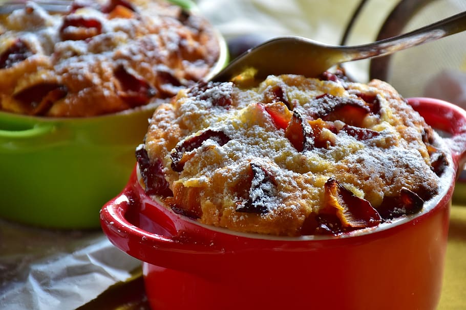 Stainless Steel Fork on Top of Brown Cooked Pastry on Top of Red Ceramic Mug HD wallpaper