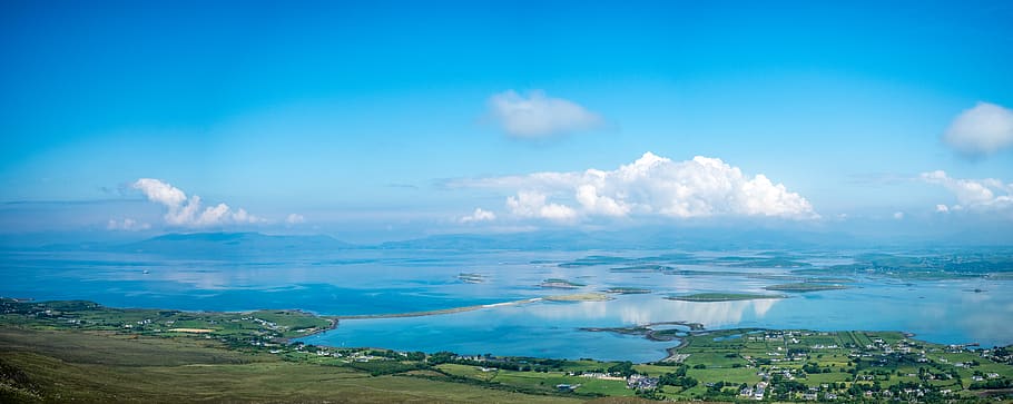 croagh patrick, ireland, sea, sky, cloud - sky, water, beauty in nature, HD wallpaper