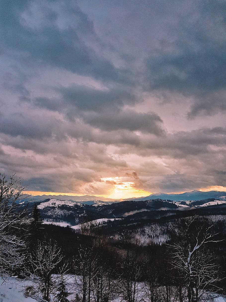 Photograph Of Snow Covered Mountains During Sunrise, clouds, dawn HD wallpaper