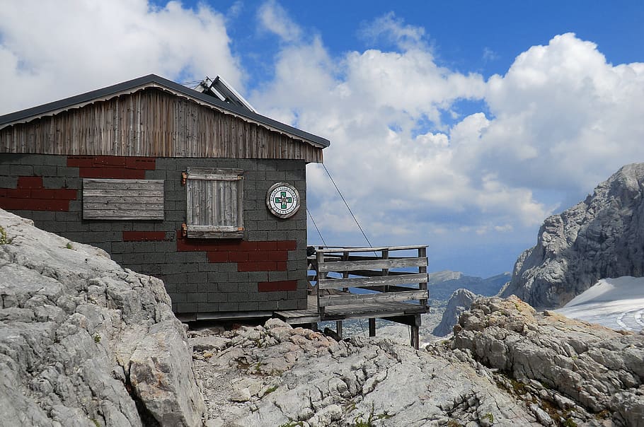 mountain hut, rescue, help, dachstein, austria, alpine, panorama, HD wallpaper