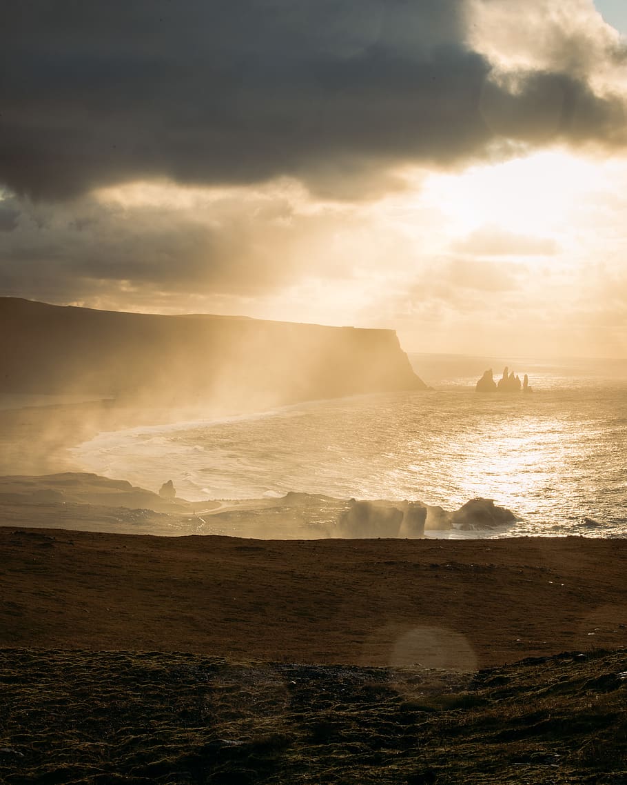 seashore during sunsert, iceland, water, beach, outdoors, ocean HD wallpaper