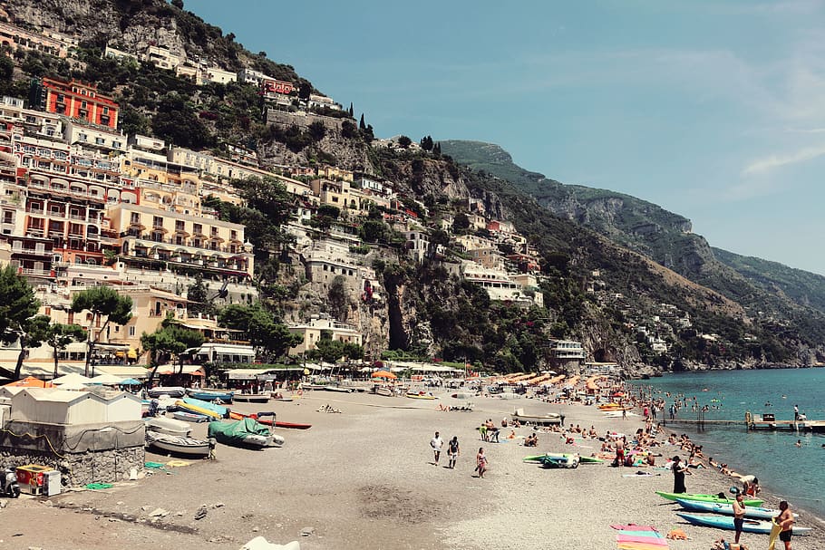 Landscape Photo of Beach, almafi coast, architecture, bay, boat, HD wallpaper