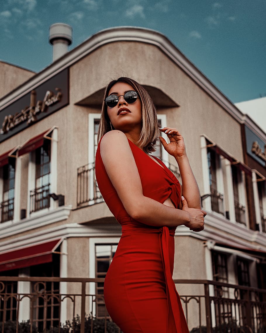 Woman Wearing Red Bodycon Dress, architecture, attractive, beautiful