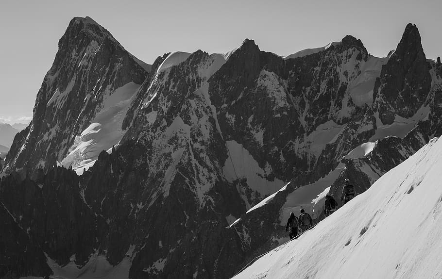 france, chamonix-mont-blanc, la vallée blanche, climbing, augille du midi, HD wallpaper