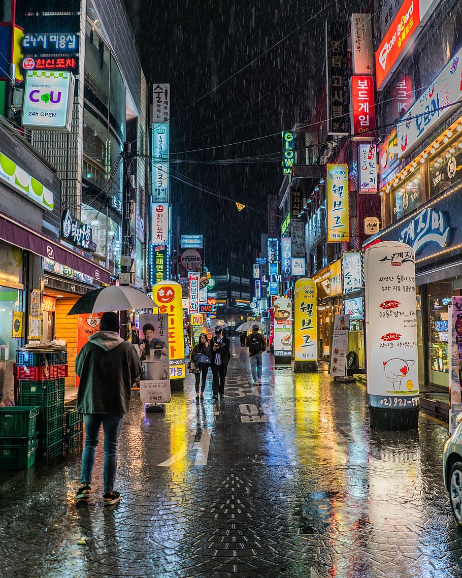streets, neon, cyberpunk, seoul, korea, night, city, urban