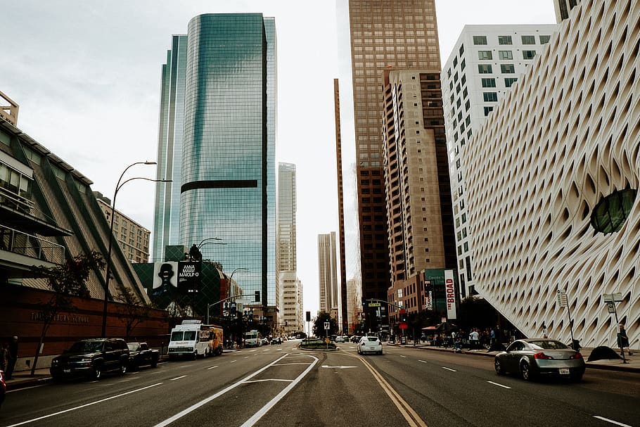 high-rise buildings, road, car, vehicle, automobile, transportation HD wallpaper