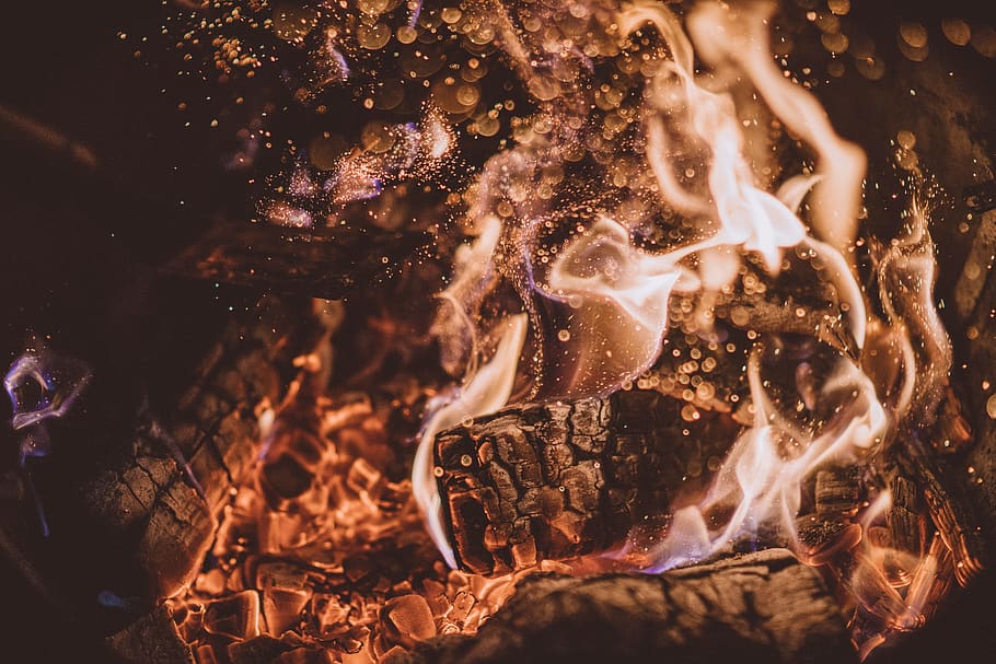 fire, flame, light, firewood, charcoal, ash, heat, bonfire HD wallpaper