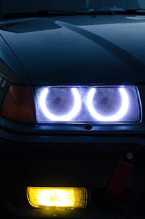 blue vehicle, light, headlight, automobile, car, transportation HD wallpaper