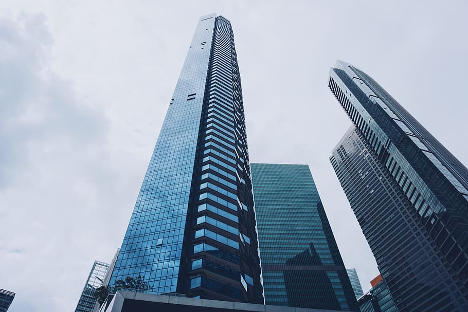 tower, blue, singapore, cloudy, highrise, cbd, glass, mirror HD wallpaper