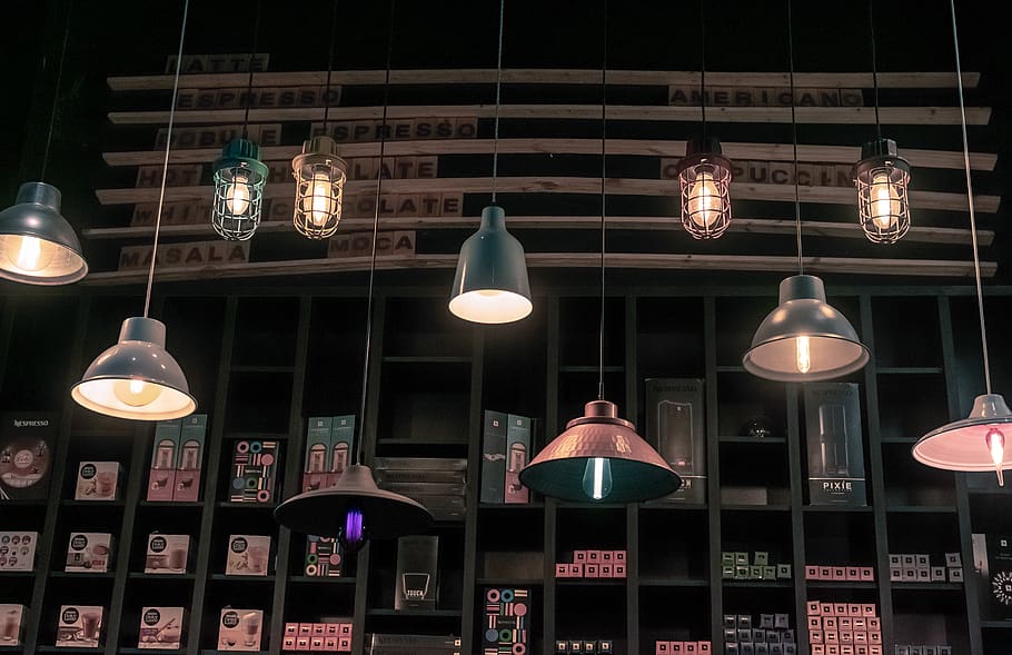 powered-on pendant lights, lighting equipment, illuminated, hanging HD wallpaper