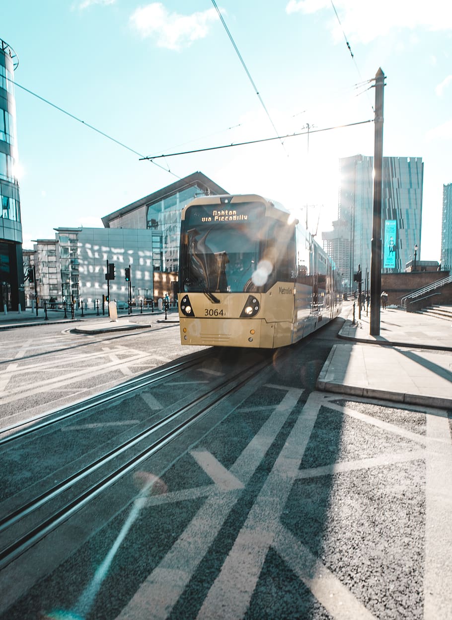 tram on road, transportation, mode of transportation, rail transportation HD wallpaper
