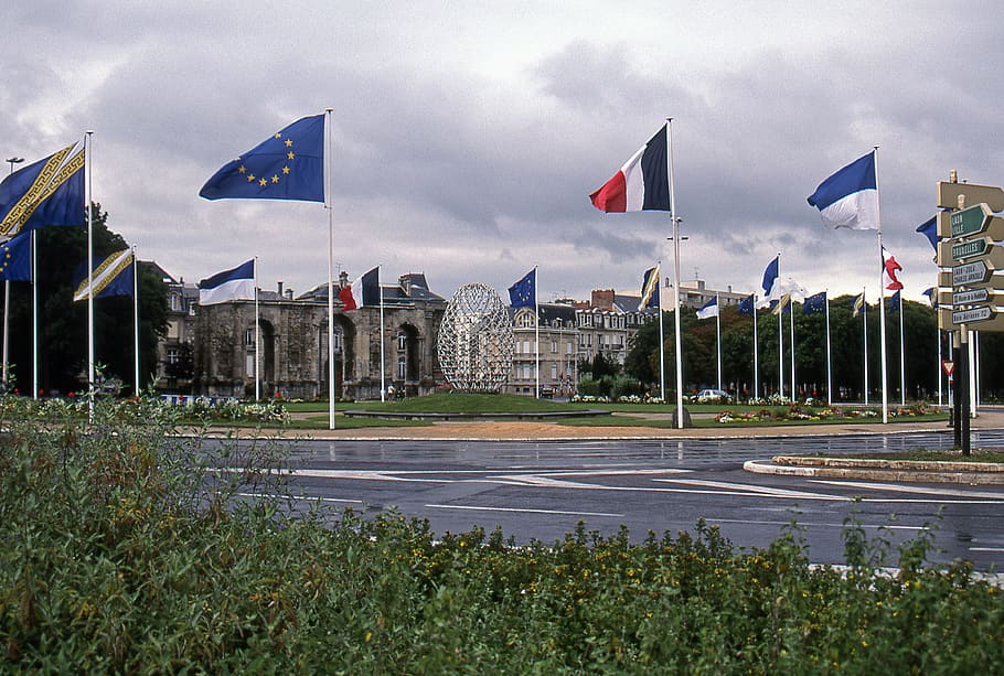 france, reims, flag, architecture, building exterior, sky, patriotism HD wallpaper