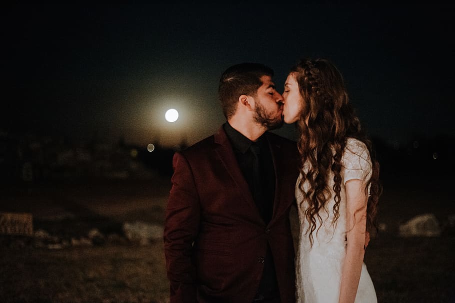man kissing woman while standing, human, person, people, coat HD wallpaper