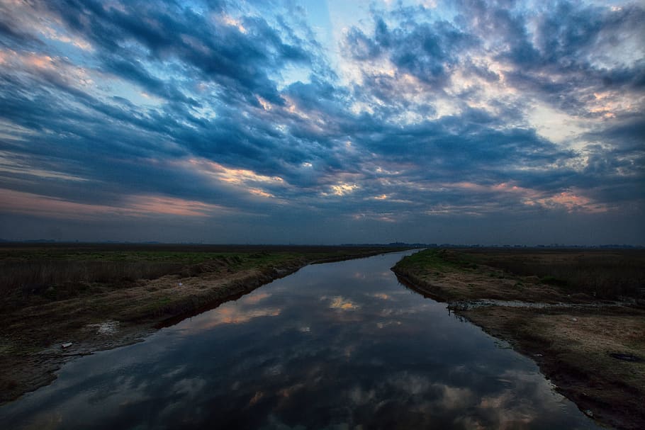 landscape, sky, clouds, nature, scenic, beautiful, lake, scene HD wallpaper