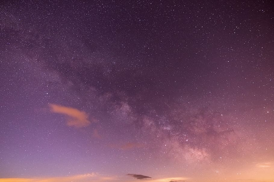 Purple and White Stars, astronomy, clouds, dark, evening, landscape HD wallpaper
