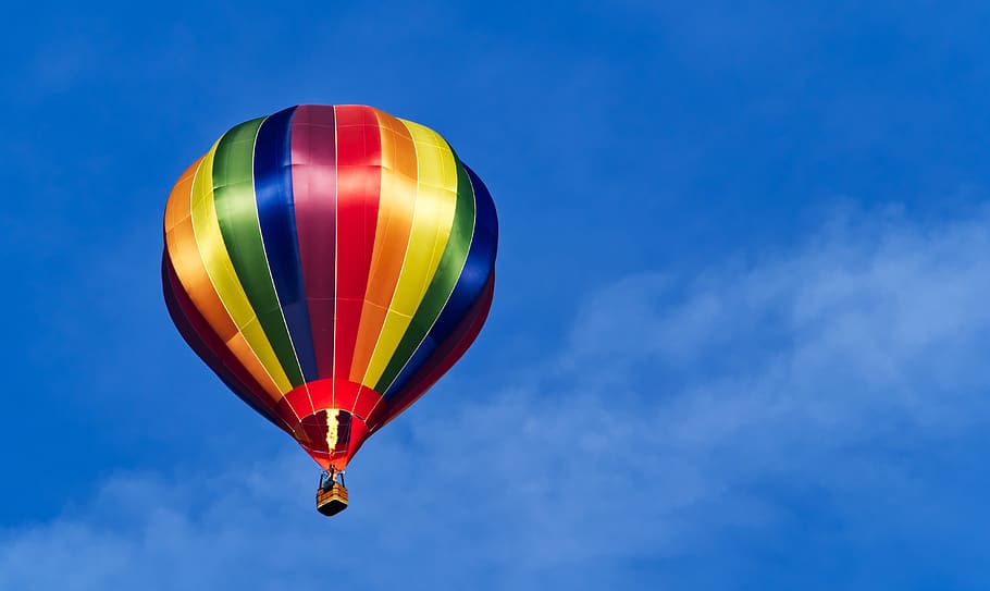 balloon, hot, air, flight, fly, colour, color, stripe, vibrant, HD wallpaper