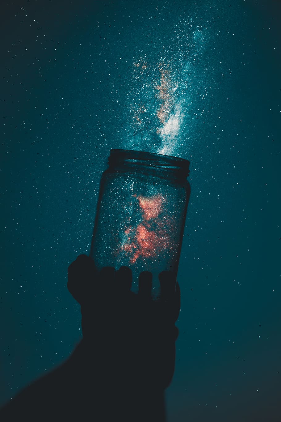 Silhouette of Person Holding Glass Mason Jar, action, astronomy HD wallpaper