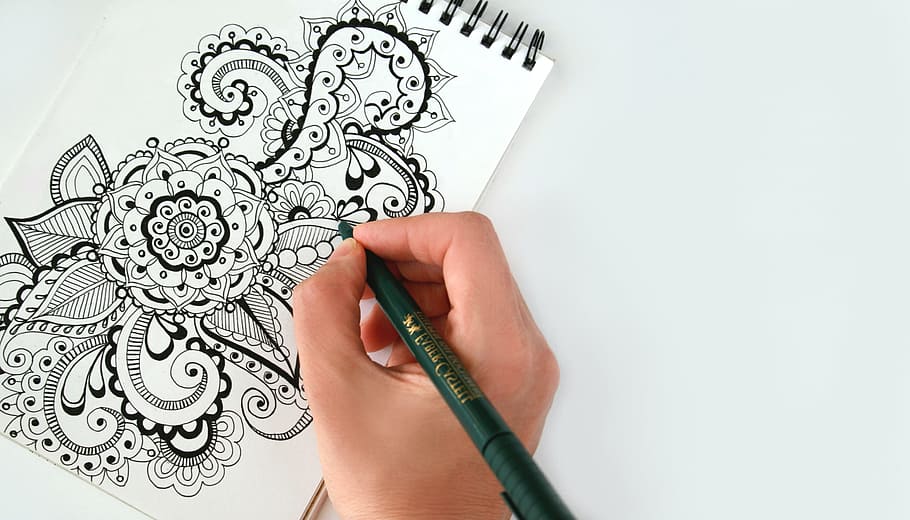 Person Holding Black Pen Sketching Flower, abstract, art, artist, HD wallpaper