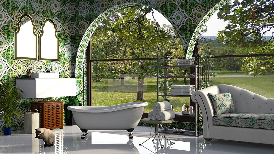 bath, bathroom, green, tile, the interior of the, net, house HD wallpaper