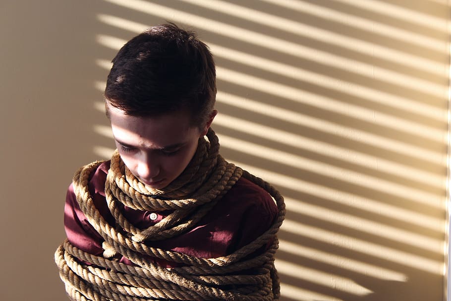 Photo of a Boy Tied With Ropes, child, face, indoors, kid, male HD wallpaper