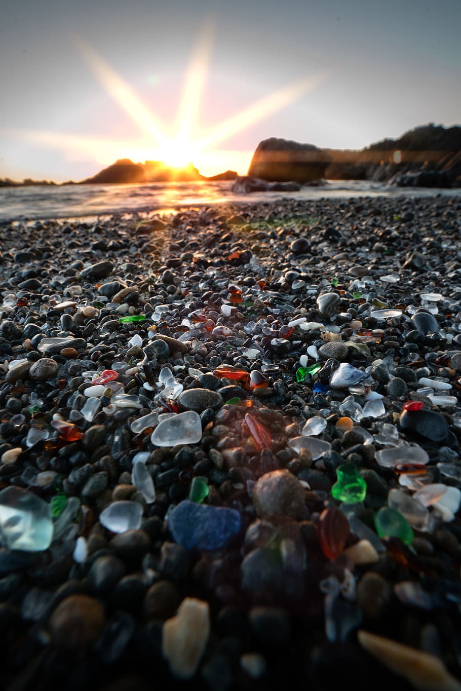 pebble lot, glass beach, united states, fort bragg, water, ocean
