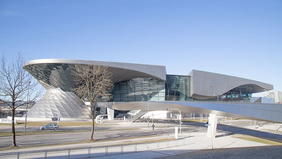 gray concrete building, convention center, architecture, person HD wallpaper