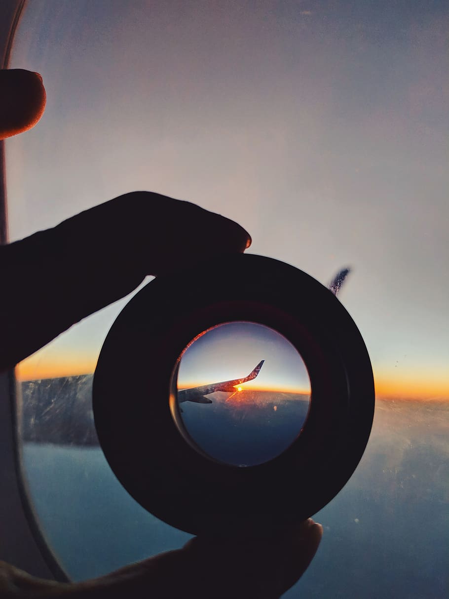 person, human, window, horizon, sunset, airplane, unconventional HD wallpaper