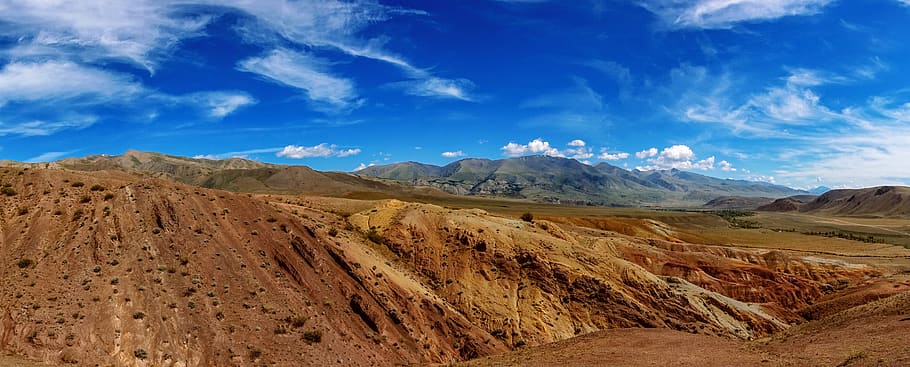mountains, blue, sky, clouds, nature, landscape, atmosphere HD wallpaper