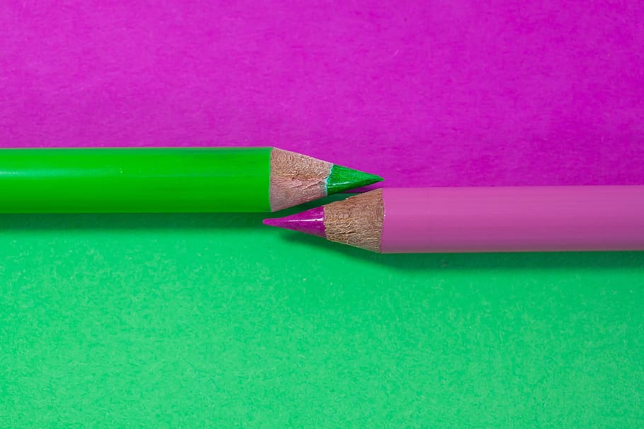 colored pencil, complementary, green, pink, writing implement, HD wallpaper