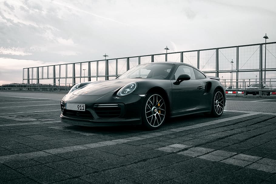 black coupe, vehicle, transportation, automobile, machine, spoke HD wallpaper