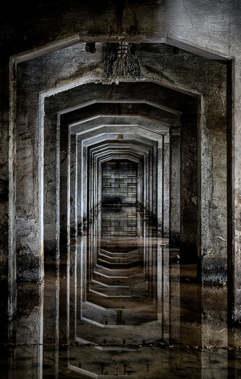 architecture, building, infrastructure, tunnel, water, reflection HD wallpaper
