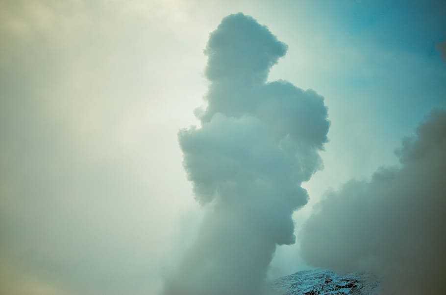 white clouds on mountain during daytime, sky, peak, hidden, smoke HD wallpaper