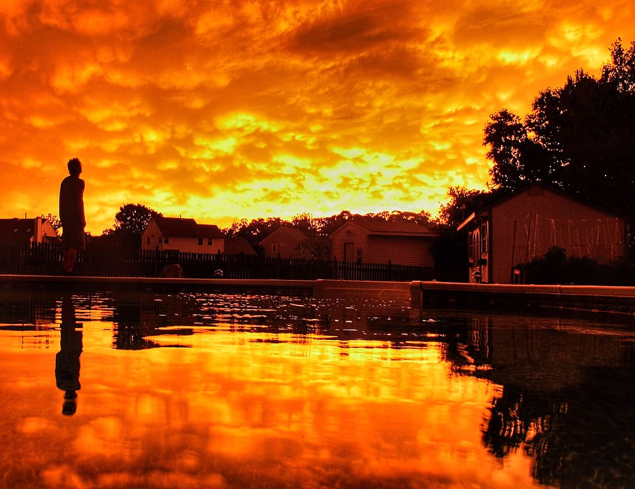 sunset, relfection, colors, water, sky, reflection, cloud - sky HD wallpaper